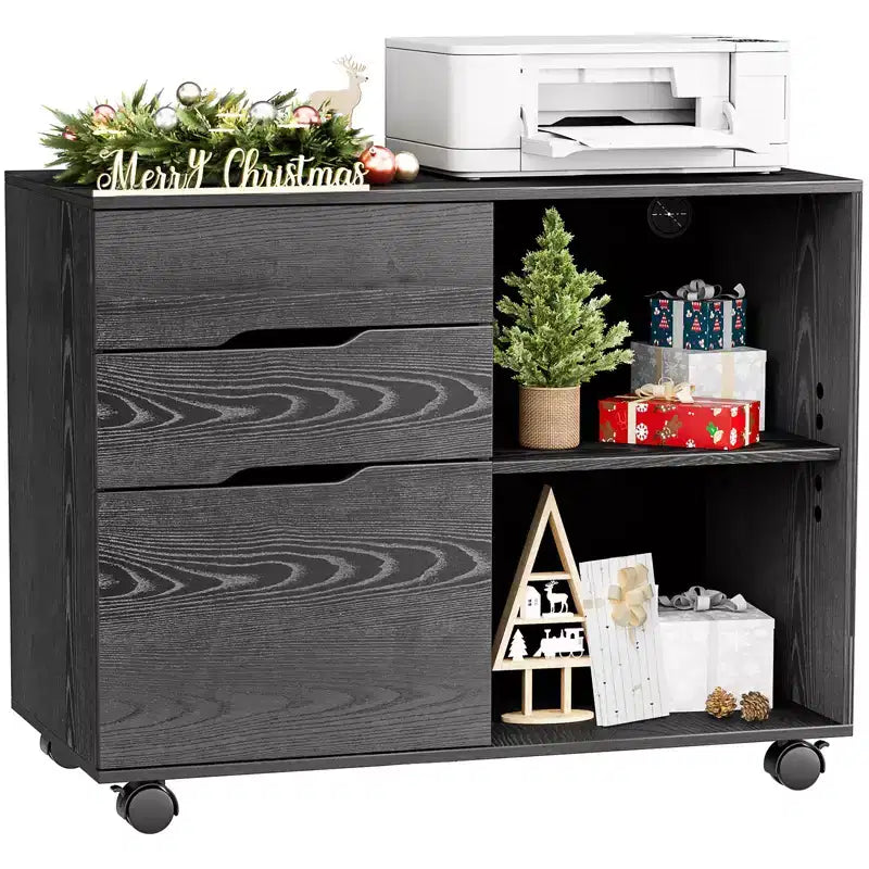 31.3" Wide 3-Drawer Mobile File Cabinet with 5 Locking Casters & Cable Management
