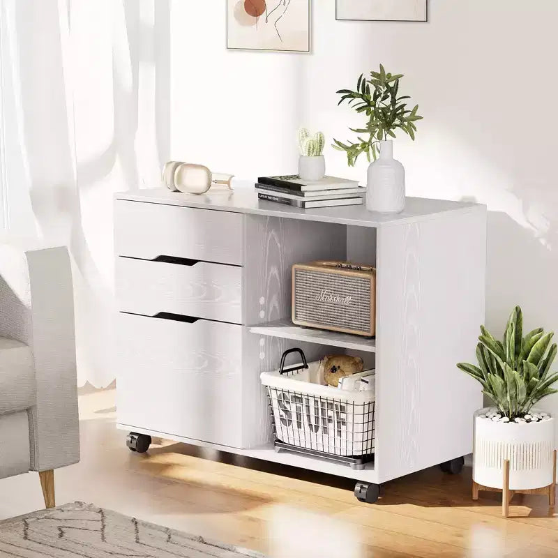 31.3" Wide 3-Drawer Mobile File Cabinet with 5 Locking Casters & Cable Management