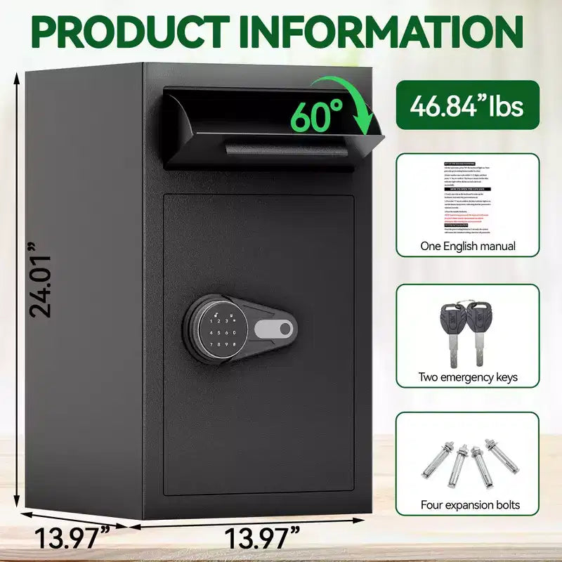 Depository Drop Safe with Digital Keypad, Deposit Slot & 2 Spare Keys, Heavy Duty Steel
