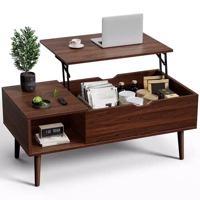 Lift-Top Coffee Table with Hidden Storage, MDF Top & Metal Legs, Black, 39.37" W