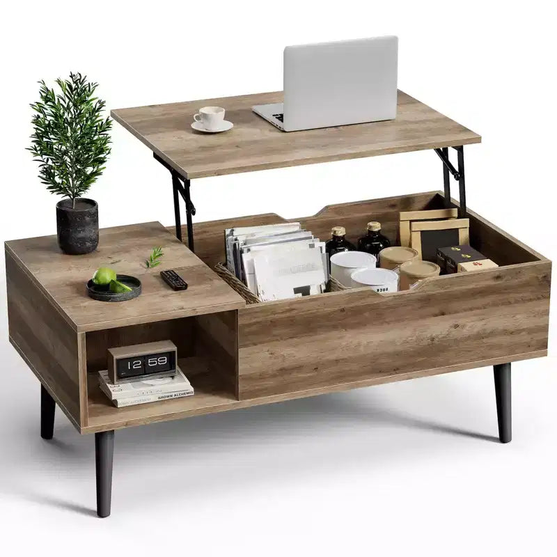 Lift-Top Coffee Table with Hidden Storage, MDF Top & Metal Legs, Black, 39.37" W