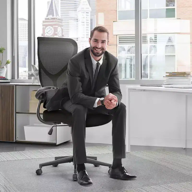 High-Back Mesh Task Chair with Flip Armrests & Adjustable Height