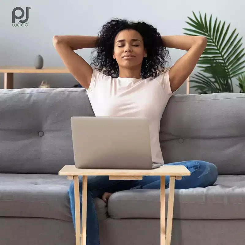 Table de plateau à collation pliable en bois pour téléviseur, marron