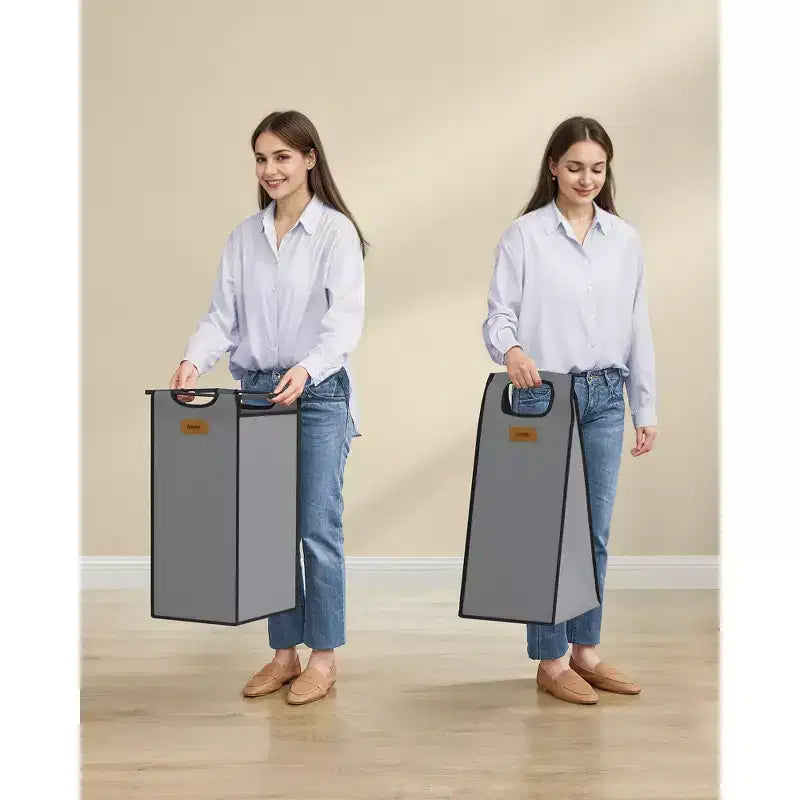 Panier à Linge Roulant à 3 Compartiments, 100 L avec Étagères et Poches Latérales