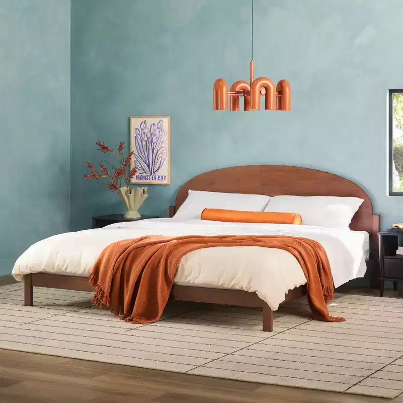 King Boho Arched Headboard Solid Pine Platform Bed