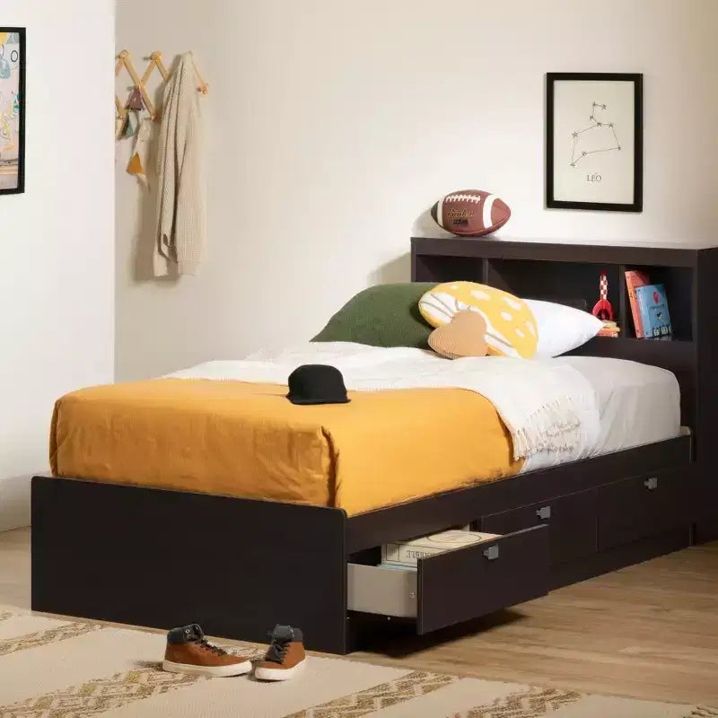 Lit plateforme jumeau avec tiroirs de rangement pour enfants