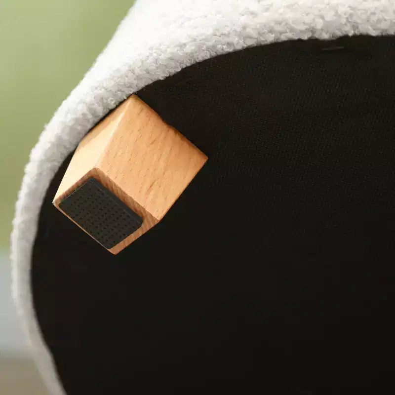 Ottoman de rangement rond de 45,7 cm, en polaire Teddy capitonnée avec couvercle amovible et pieds en bois, blanc