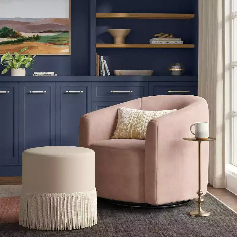 Pouf tambour à franges en velours