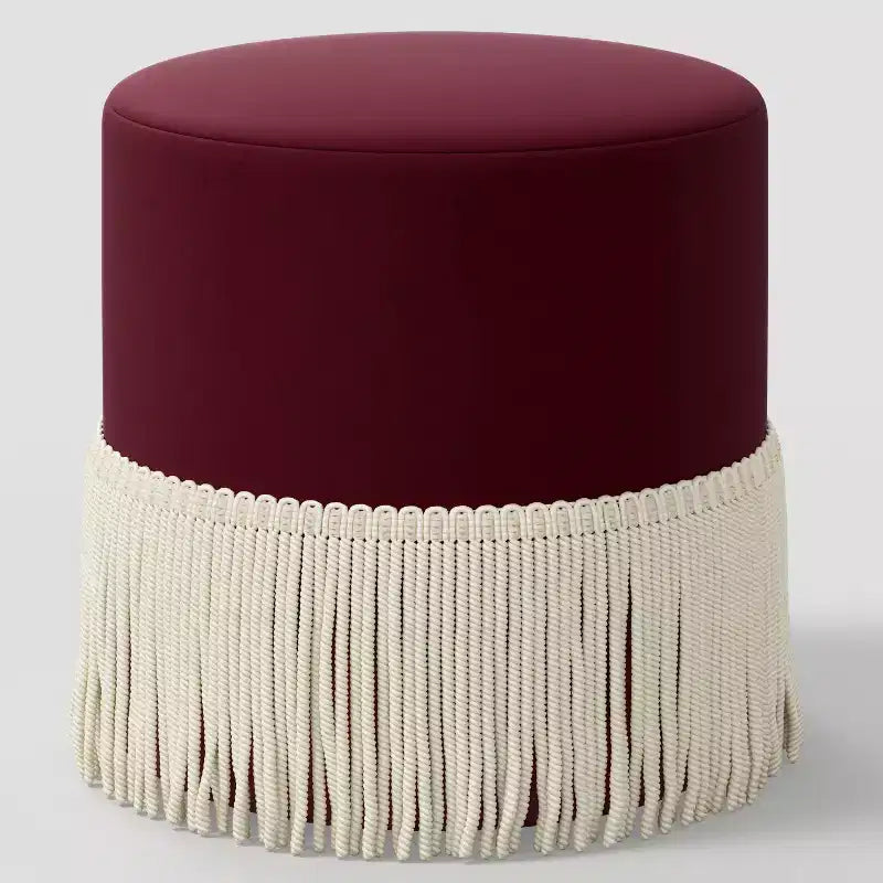 Pouf tambour à franges en velours